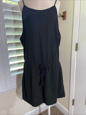 Ann Taylor Loft Embroidery Camisole Romper Sz L Black Pockets Tassel Resortwear